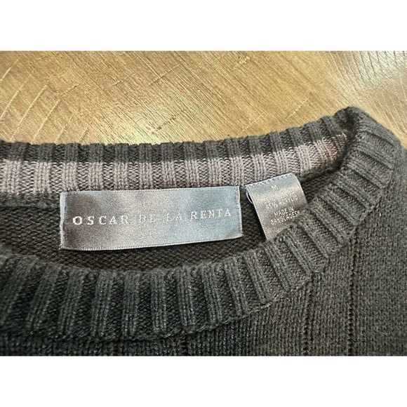 Oscar De La Renta Men’s Size Medium Dark Gray Charcoal Knit Sweater Long Sleeve - Picture 9 of 12